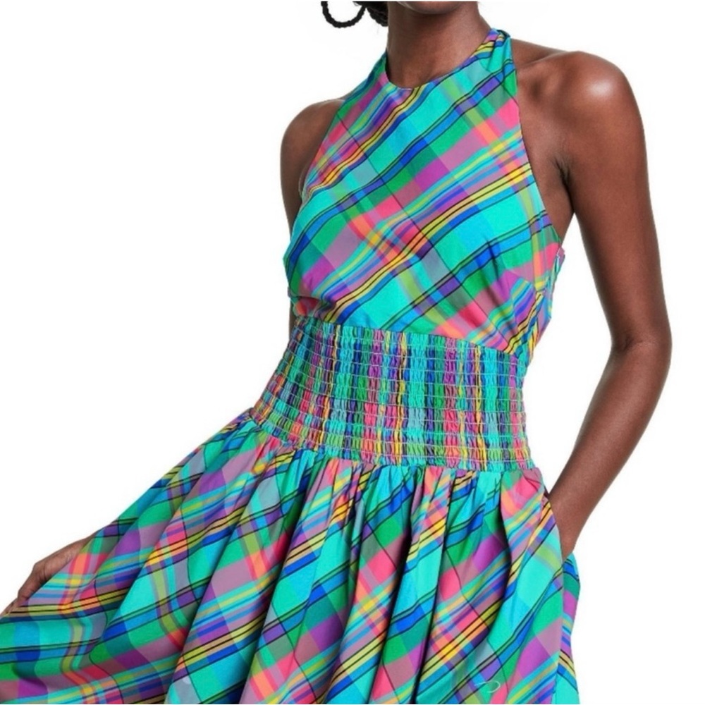 Christopher John Rogers Vibrant Plaid Strapless Dress